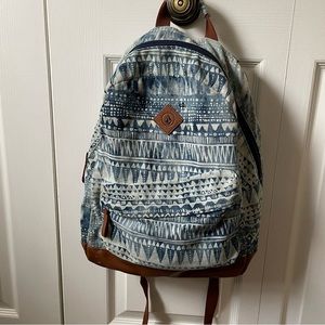 Volcom Pattern Blue Backpack with Leather Bottom